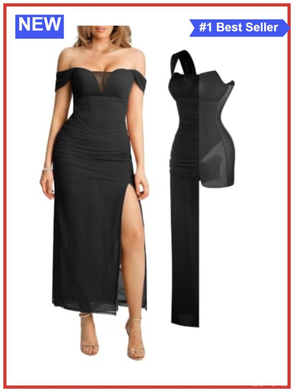 Off Shoulder Convertible Maxi Dress Floral Mesh Shapewear Built-in Bra Formal
